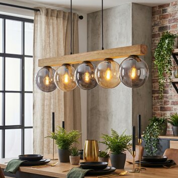 Gastor Hanglamp, Kogellampje, Hanglamp Natuurlijke kleuren, Zwart, 5-lichts