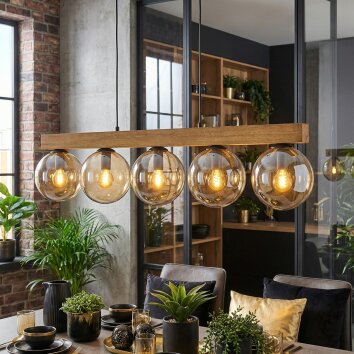 Gastor Hanglamp, Kogellampje, Hanglamp Natuurlijke kleuren, Zwart, 5-lichts