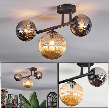 Chehalis Plafondlamp, Kogellampje Amber, Chroom, Rookkleurig, 3-lichts