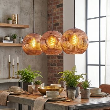 Ripoll Hanglamp, Kogellampje, Hanglamp Koperkleurig, 3-lichts