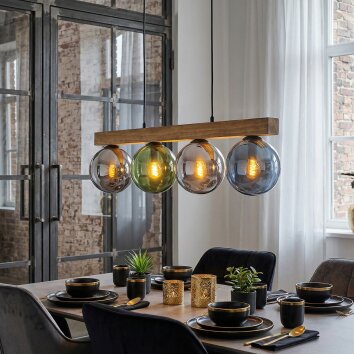 Gastor Hanglamp, Kogellampje, Hanglamp Natuurlijke kleuren, Zwart, 4-lichts