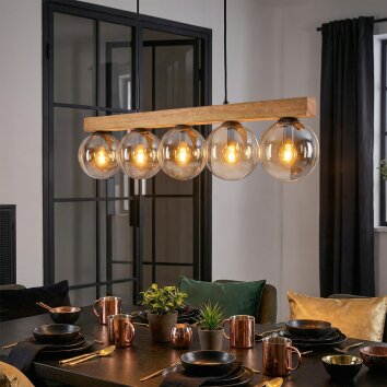 Gastor Hanglamp, Kogellampje, Hanglamp Natuurlijke kleuren, Zwart, 5-lichts
