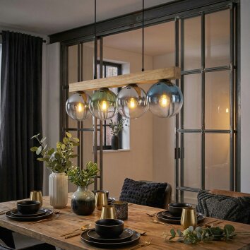 Gastor Hanglamp, Kogellampje, Hanglamp Natuurlijke kleuren, Zwart, 4-lichts