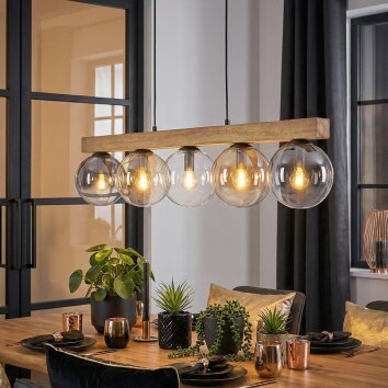 Gastor Hanglamp, Kogellampje, Hanglamp Natuurlijke kleuren, Zwart, 5-lichts