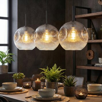 Ripoll Hanglamp, Kogellampje, Hanglamp Duidelijk, Rookkleurig, 3-lichts