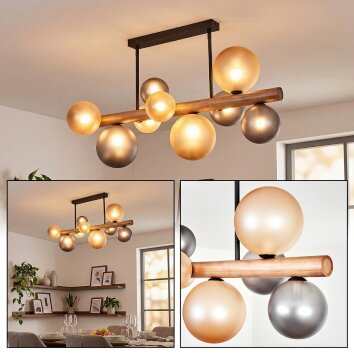 Lorin Plafondlamp Donkerbruin, Natuurlijke kleuren, Zwart, 9-lichts