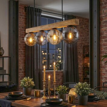 Gastor Hanglamp, Kogellampje, Hanglamp Natuurlijke kleuren, Zwart, 4-lichts