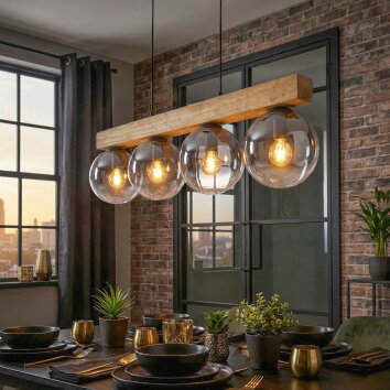 Gastor Hanglamp, Kogellampje, Hanglamp Natuurlijke kleuren, Zwart, 4-lichts