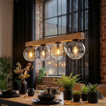 Gastor Hanglamp, Kogellampje, Hanglamp Natuurlijke kleuren, Zwart, 4-lichts