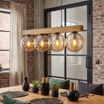 Gastor Hanglamp, Kogellampje, Hanglamp Natuurlijke kleuren, Zwart, 4-lichts