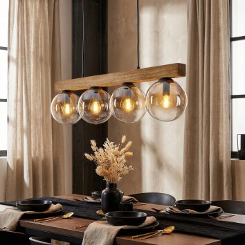 Gastor Hanglamp, Kogellampje, Hanglamp Natuurlijke kleuren, Zwart, 4-lichts