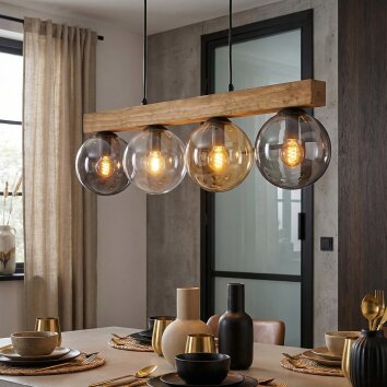 Gastor Hanglamp, Kogellampje, Hanglamp Natuurlijke kleuren, Zwart, 4-lichts