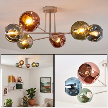 Ripoll Plafondlamp, Kogellampje Zandkleurig, 6-lichts