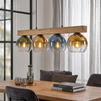 Koyoto Hanglamp, Kogellampje, Hanglamp Natuurlijke kleuren, Zwart, 4-lichts