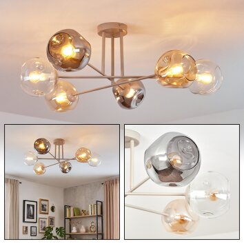 Ripoll Plafondlamp, Kogellampje Zandkleurig, 6-lichts