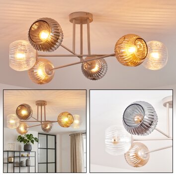 Ripoll Plafondlamp, Kogellampje Zandkleurig, 6-lichts