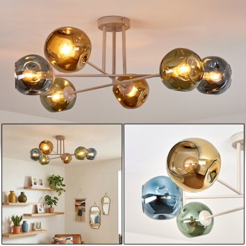 Ripoll Plafondlamp, Kogellampje Zandkleurig, 6-lichts