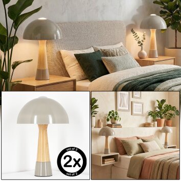 Forgek Tafellamp Grijs, houtlook, 1-licht