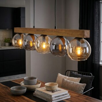 Koyoto Hanglamp, Kogellampje, Hanglamp Natuurlijke kleuren, Zwart, 5-lichts
