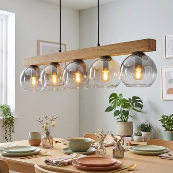 Koyoto Hanglamp, Kogellampje, Hanglamp Natuurlijke kleuren, Zwart, 5-lichts
