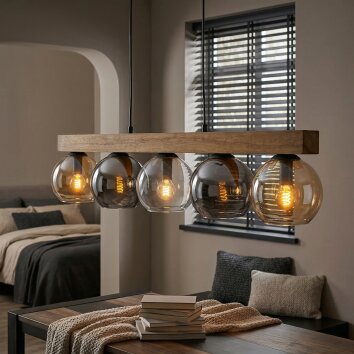 Koyoto Hanglamp, Kogellampje, Hanglamp Natuurlijke kleuren, Zwart, 5-lichts