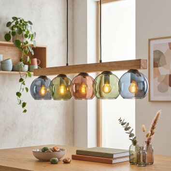 Koyoto Hanglamp, Kogellampje, Hanglamp Natuurlijke kleuren, Zwart, 5-lichts