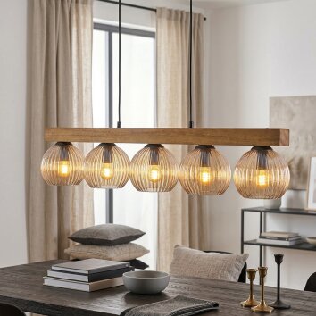 Koyoto Hanglamp, Kogellampje, Hanglamp Natuurlijke kleuren, Zwart, 5-lichts