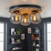 Rafon Plafondlamp, Kogellampje houtlook, Zwart, 3-lichts
