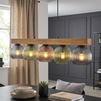 Koyoto Hanglamp, Kogellampje, Hanglamp Natuurlijke kleuren, Zwart, 5-lichts