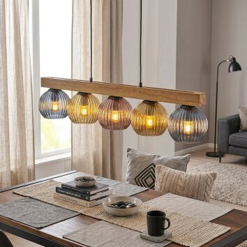 Koyoto Hanglamp, Kogellampje, Hanglamp Natuurlijke kleuren, Zwart, 5-lichts