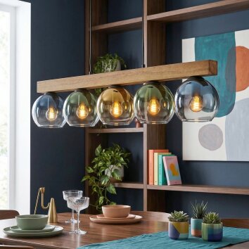 Koyoto Hanglamp, Kogellampje, Hanglamp Natuurlijke kleuren, Zwart, 5-lichts