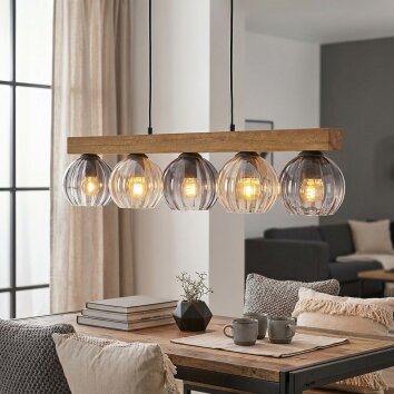 Koyoto Hanglamp, Kogellampje, Hanglamp Natuurlijke kleuren, Zwart, 5-lichts