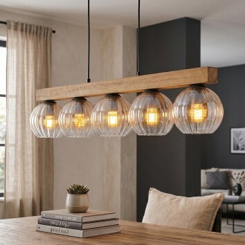 Koyoto Hanglamp, Kogellampje, Hanglamp Natuurlijke kleuren, Zwart, 5-lichts