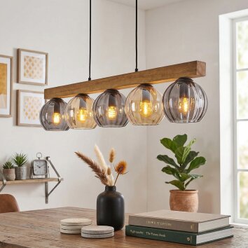 Koyoto Hanglamp, Kogellampje, Hanglamp Natuurlijke kleuren, Zwart, 5-lichts