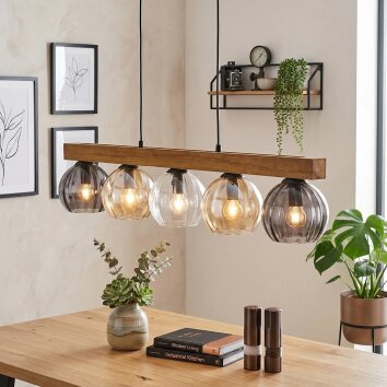 Koyoto Hanglamp, Kogellampje, Hanglamp Natuurlijke kleuren, Zwart, 5-lichts