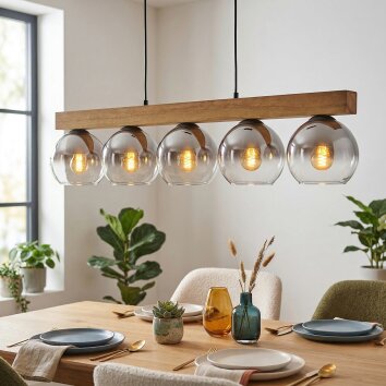 Koyoto Hanglamp, Kogellampje, Hanglamp Natuurlijke kleuren, Zwart, 5-lichts
