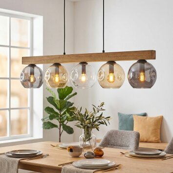 Ripoll Hanglamp, Kogellampje, Hanglamp Natuurlijke kleuren, Zwart, 5-lichts