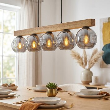 Ripoll Hanglamp, Kogellampje, Hanglamp Natuurlijke kleuren, Zwart, 5-lichts
