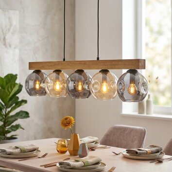 Ripoll Hanglamp, Kogellampje, Hanglamp Natuurlijke kleuren, Zwart, 5-lichts