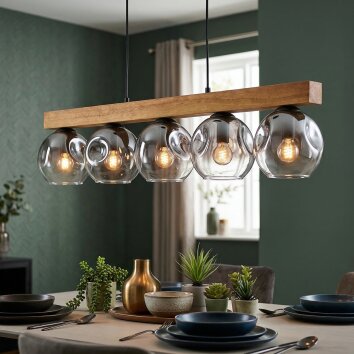 Ripoll Hanglamp, Kogellampje, Hanglamp Natuurlijke kleuren, Zwart, 5-lichts