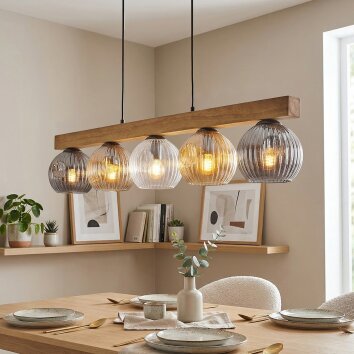 Ripoll Hanglamp, Kogellampje, Hanglamp Natuurlijke kleuren, Zwart, 5-lichts