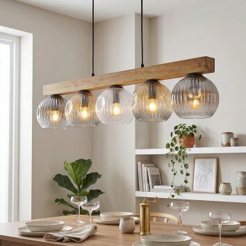 Ripoll Hanglamp, Kogellampje, Hanglamp Natuurlijke kleuren, Zwart, 5-lichts