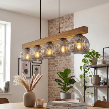 Ripoll Hanglamp, Kogellampje, Hanglamp Natuurlijke kleuren, Zwart, 5-lichts