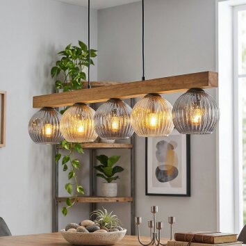 Ripoll Hanglamp, Kogellampje, Hanglamp Natuurlijke kleuren, Zwart, 5-lichts