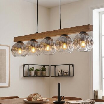 Ripoll Hanglamp, Kogellampje, Hanglamp Natuurlijke kleuren, Zwart, 5-lichts