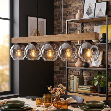 Ripoll Hanglamp, Kogellampje, Hanglamp Natuurlijke kleuren, Zwart, 5-lichts
