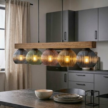 Koyoto Hanglamp, Kogellampje, Hanglamp Natuurlijke kleuren, Zwart, 5-lichts