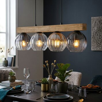 Koyoto Hanglamp, Kogellampje, Hanglamp Natuurlijke kleuren, Zwart, 4-lichts
