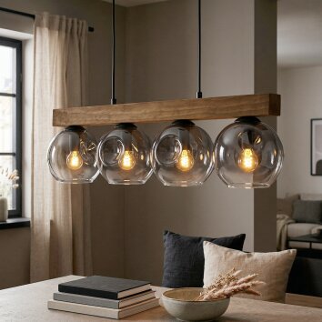 Ripoll Hanglamp, Kogellampje, Hanglamp Natuurlijke kleuren, Zwart, 4-lichts