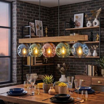Ripoll Hanglamp, Kogellampje, Hanglamp Natuurlijke kleuren, Zwart, 5-lichts